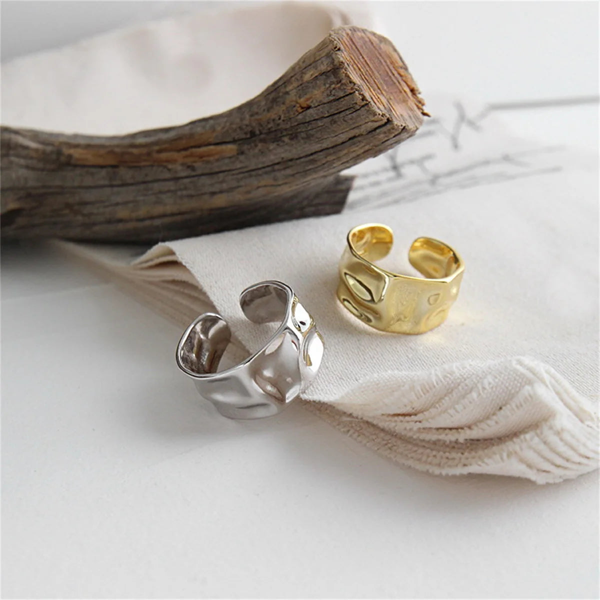 Concave-Convex Irregular Surface Wide Rings Men Women Vintage Jewelry Simple Retro Silver Color Metal Geometric