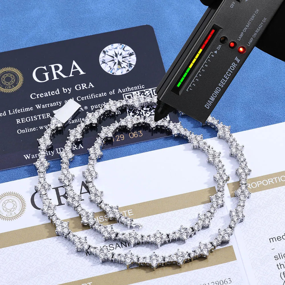 Tennis Chain Necklace for Men Women Iced Out Bling Prong-Setting 925 Sterling Silver Real Moissanite Fashion Jewelry