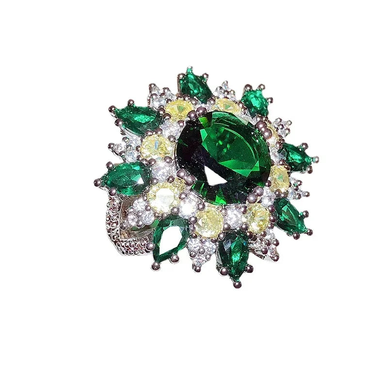 Fresh Green Original Luxury Gemstone Flower Engagement Rings