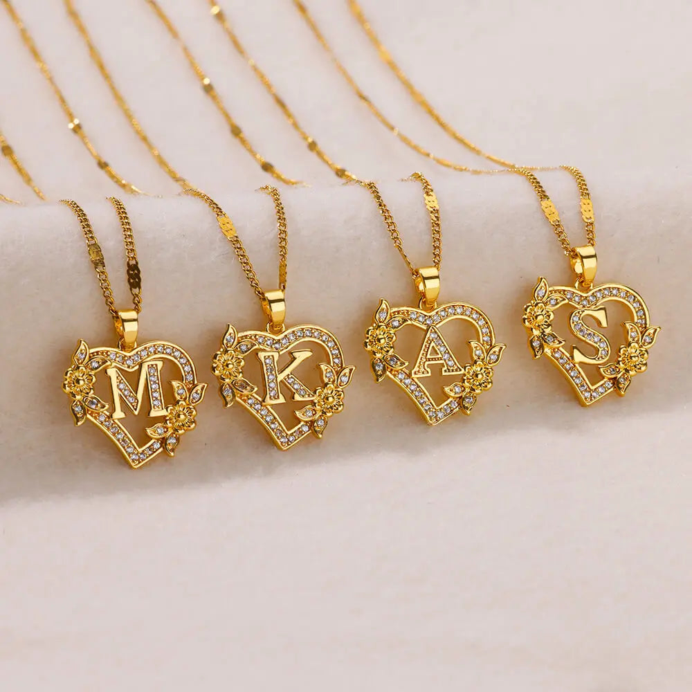 Heart Lover Gold Color Letter Chain Necklace Jewelry A-Z