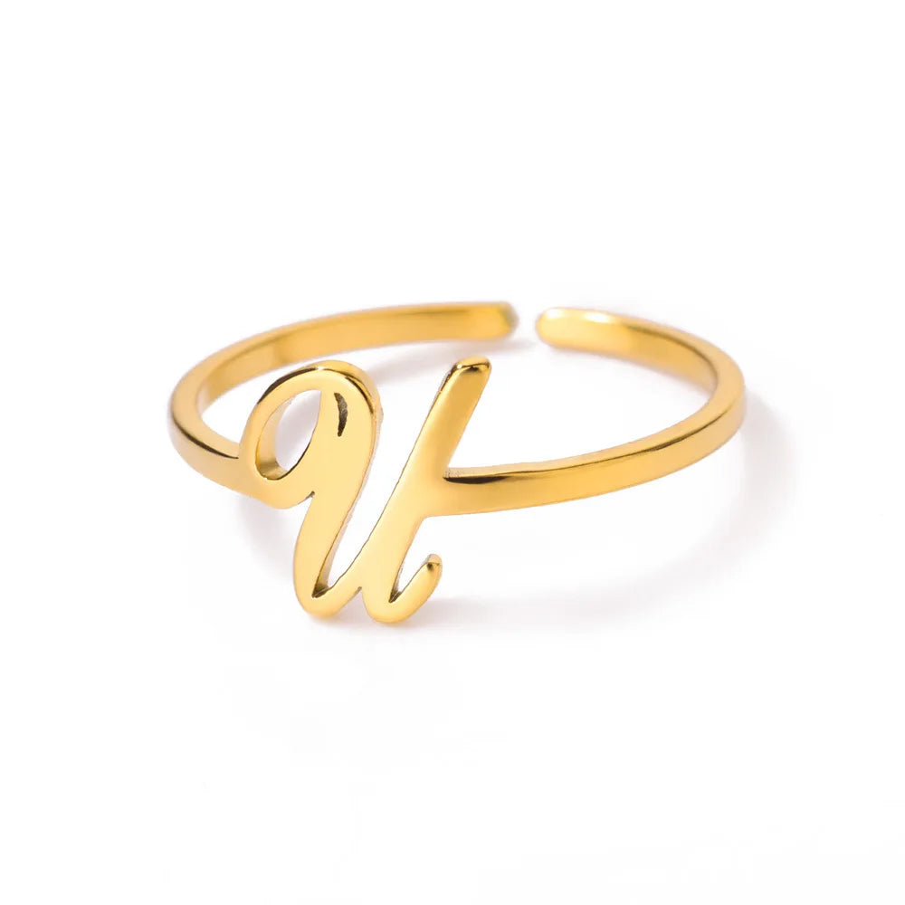 Ring with women's letters adjustable ring with golden stainless steel letters