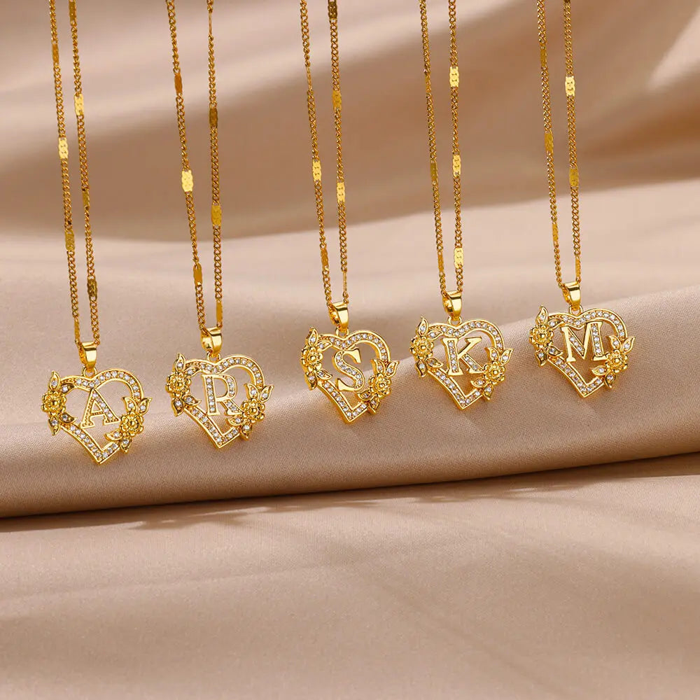 Heart Lover Gold Color Letter Chain Necklace Jewelry A-Z