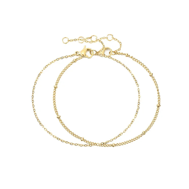 Bracelets on hand Simple Beads Ball Chain Multi-Layered Bracelet Jewelry Thin Link chain Women Stainless Steel Chain Jewelry2pcs