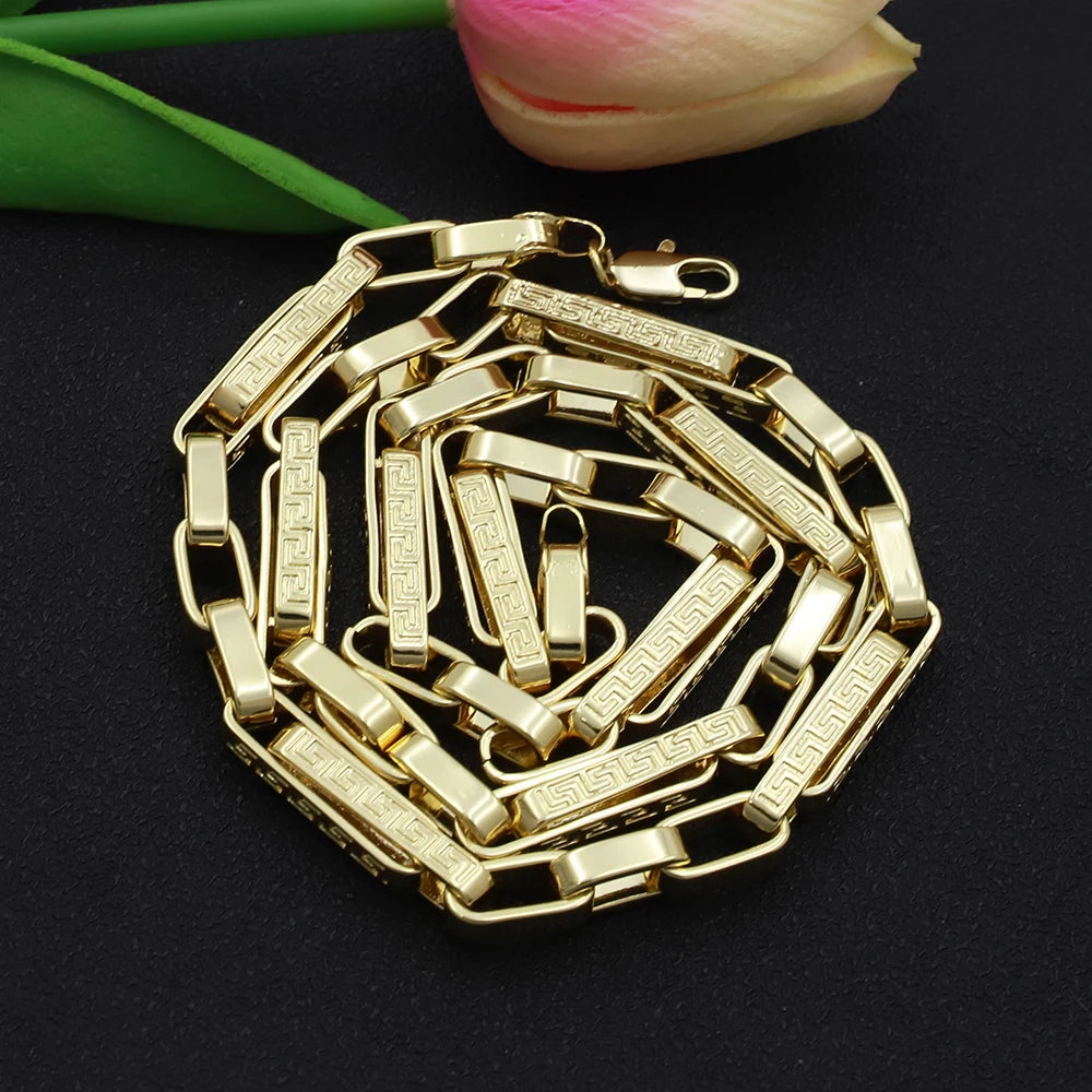 24 in/60cm Length Necklace 14K Gold Color Plated Square Shape Jewelry For Men Women Punk Chain Gothic Aesthetic Hand Chain