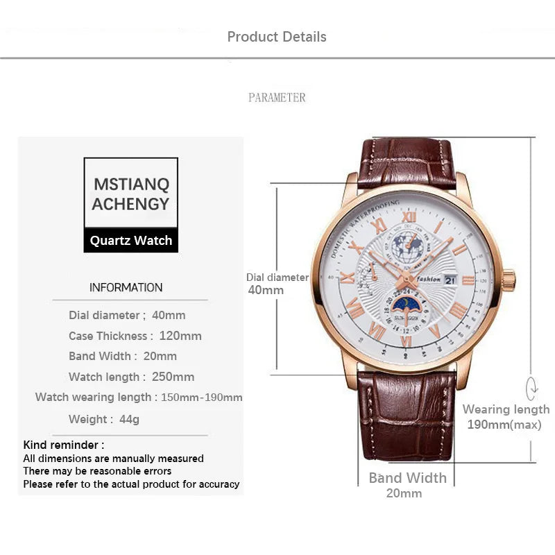 Men's Wristwatch Waterproof Luminous Leather Date Quartz Watches