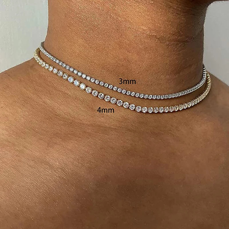 Hip Hop Iced Out Tennis Chain Necklace For Men Women Luxury Cubic Zircon Crystal Short Rock Neck Accessories Jewelry