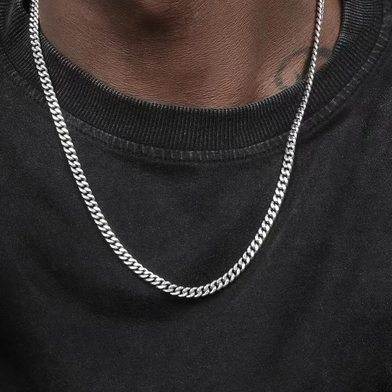 Hip Hop Cuban Chain Necklace Rock Stainless Steel Basic Chain Men Necklace Simple Necklace