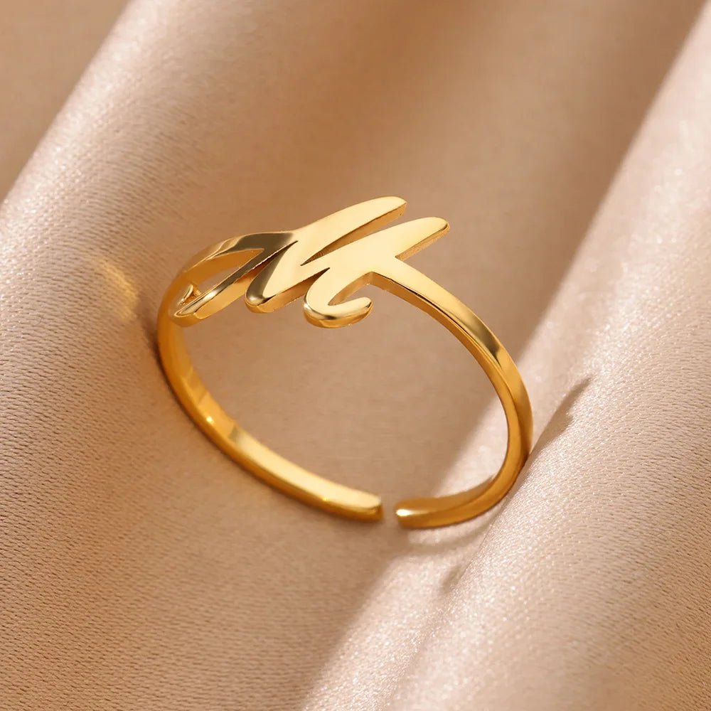 Ring with women's letters adjustable ring with golden stainless steel letters