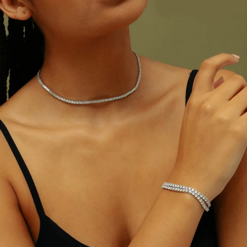 Hip Hop Iced Out Tennis Chain Necklace For Men Women Luxury Cubic Zircon Crystal Short Rock Neck Accessories Jewelry