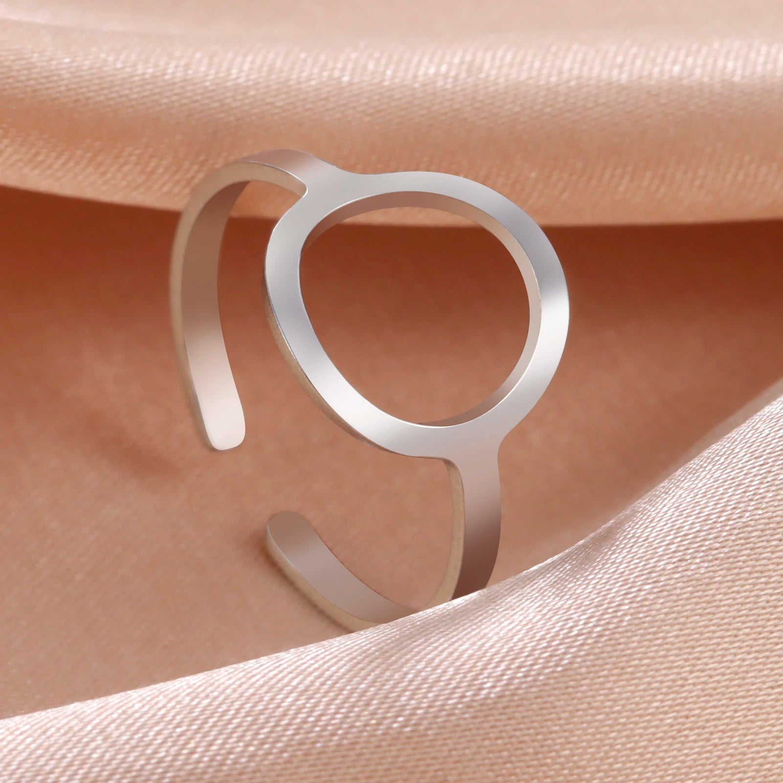 Skyrim Simple Geometric Hollow Round Ring Women Stainless Steel Minimalist