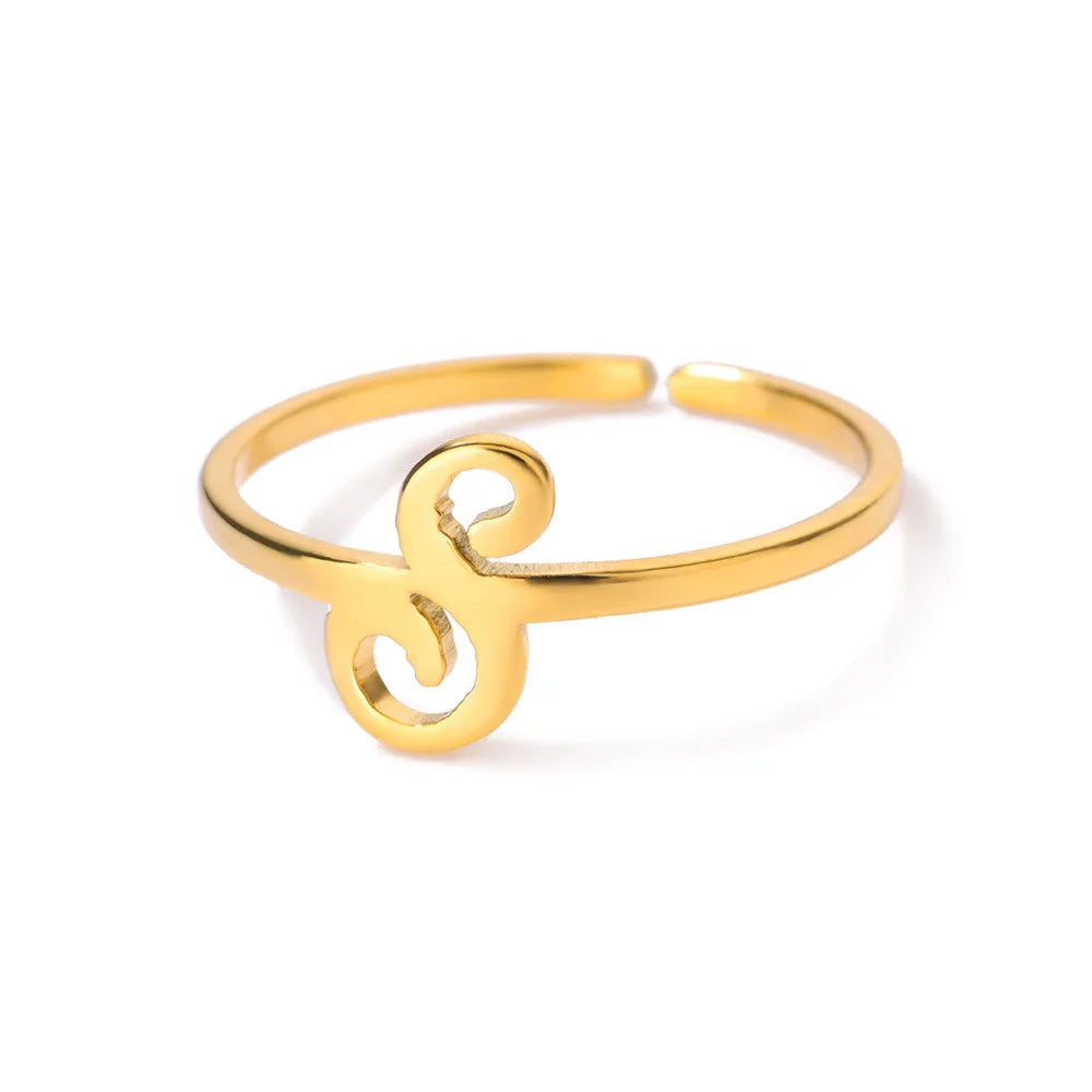 Ring with women's letters adjustable ring with golden stainless steel letters
