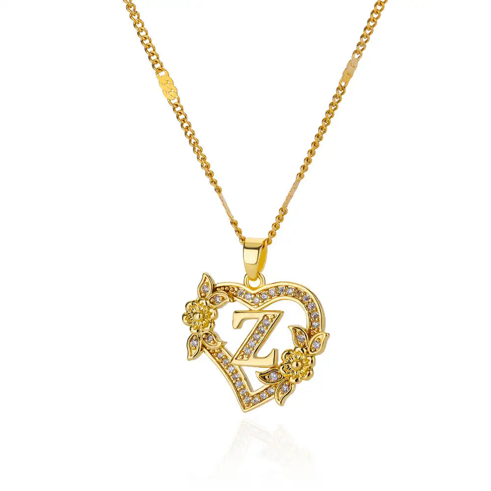 Heart Lover Gold Color Letter Chain Necklace Jewelry A-Z