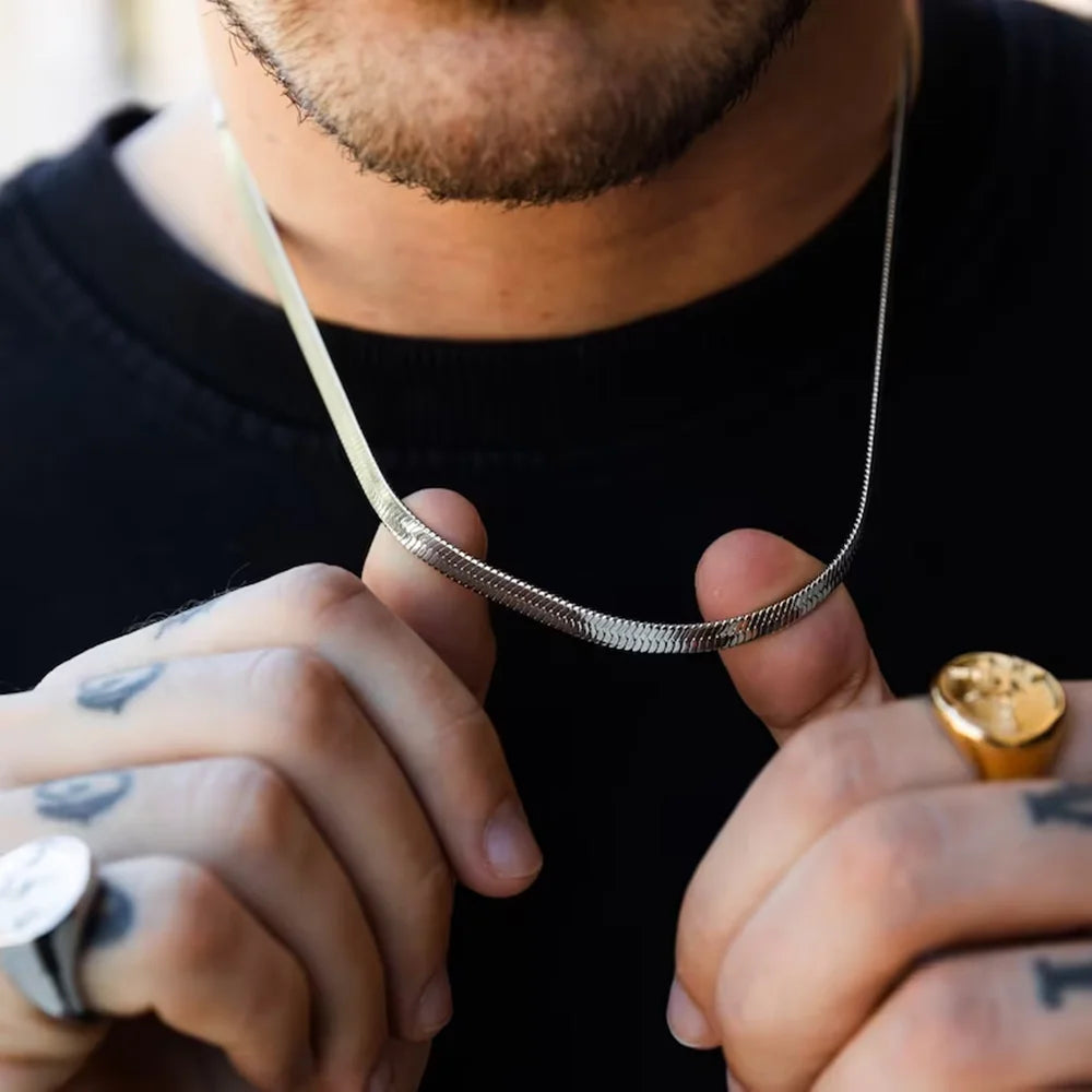 Hip Hop Snake Chain Necklace for Men New Fashion Stainless Steel Silver Color Necklace