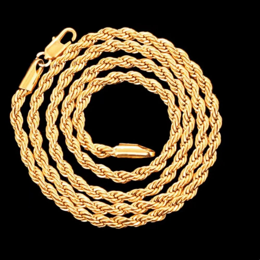 Noble 45-60cm 18K Gold 4mm Rope Chain Necklace for Women Man Fashion Wedding Charm Jewelry 18-24Inch
