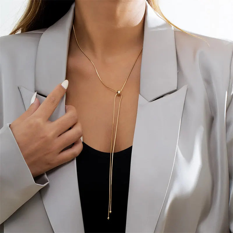 Simple Long Tassel Chain Necklace for Women Trendy Adjustable Choker Necklace Fashion Jewelry Chain On The Neck