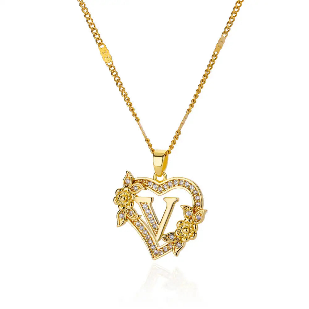 Heart Lover Gold Color Letter Chain Necklace Jewelry A-Z