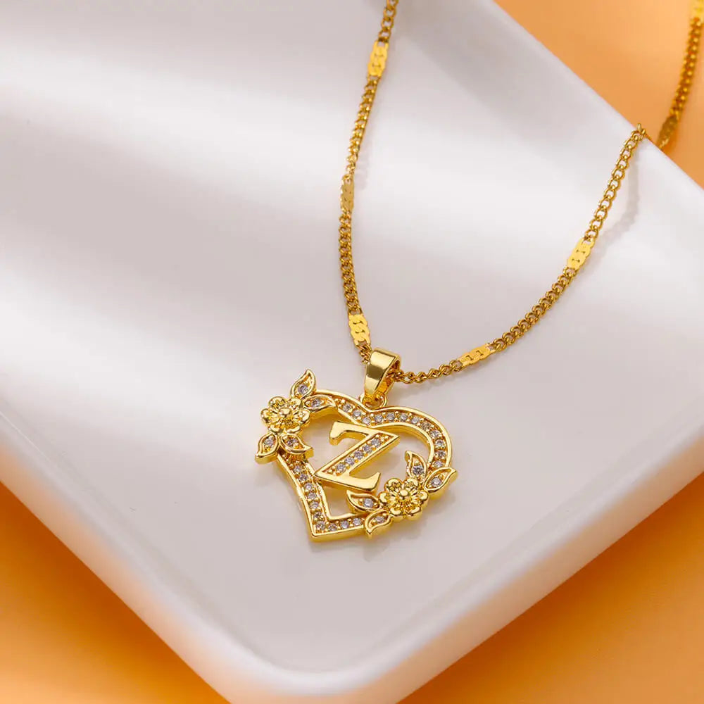 Heart Lover Gold Color Letter Chain Necklace Jewelry A-Z