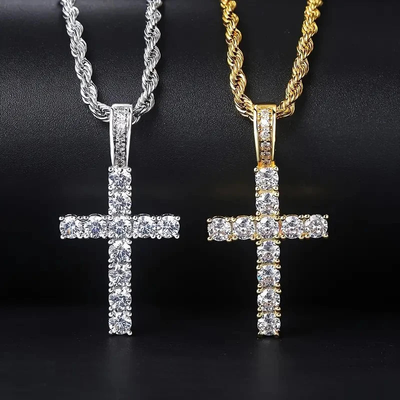 Huitan 60Cm Twisted Chain Long Necklace for Women/Men Fashion Luxury Cubic Zirconia Cross Pendant Necklace Love Accessories