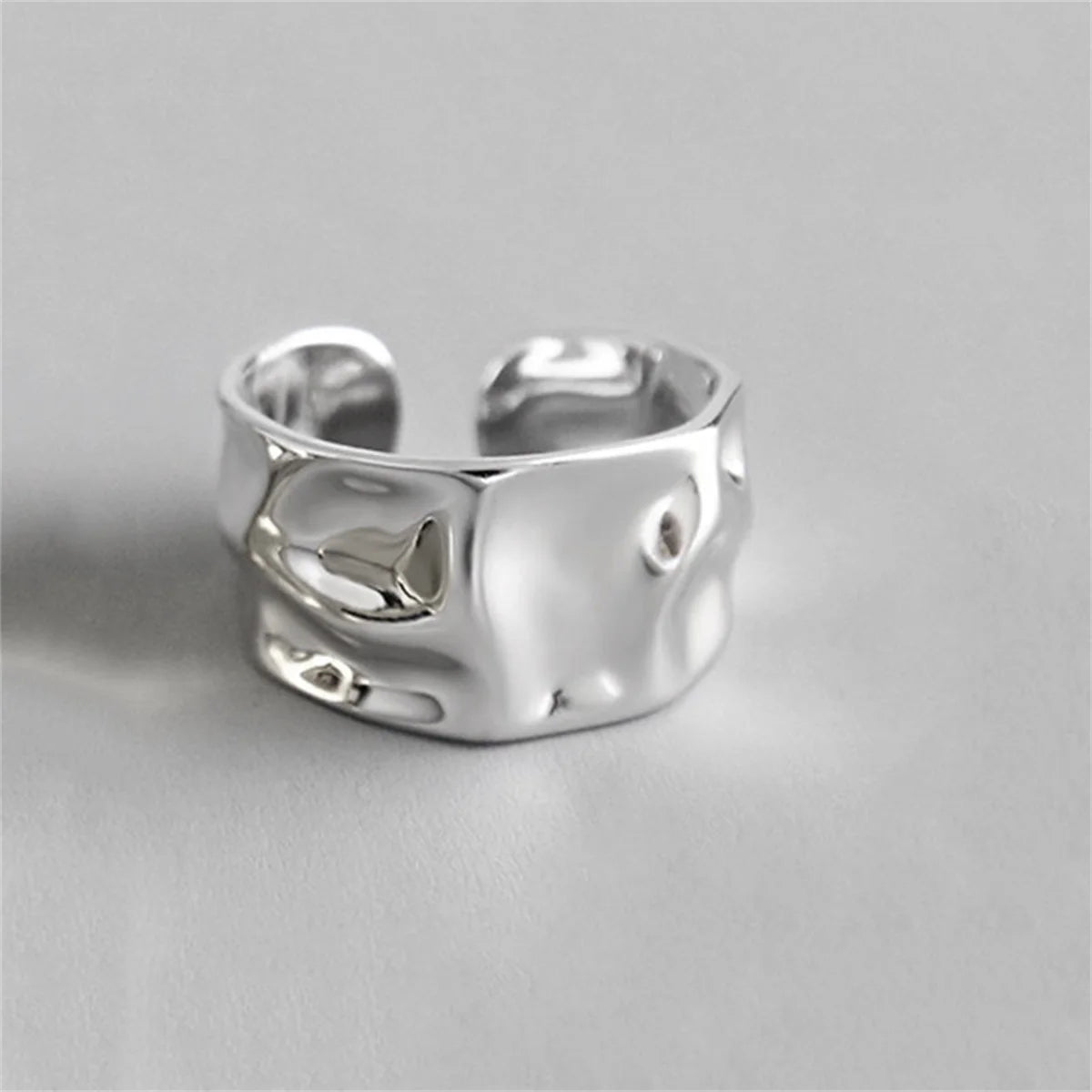 Concave-Convex Irregular Surface Wide Rings Men Women Vintage Jewelry Simple Retro Silver Color Metal Geometric