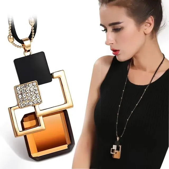 Long Necklace Crystal Women Statement Necklace Jewelry 2024 Fashion Black Chain Drops Maxi Necklaces Pendants Kolye Collier