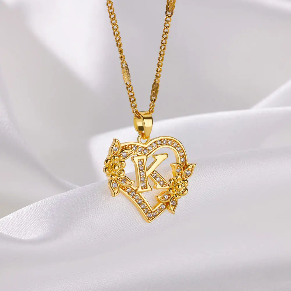 Heart Lover Gold Color Letter Chain Necklace Jewelry A-Z