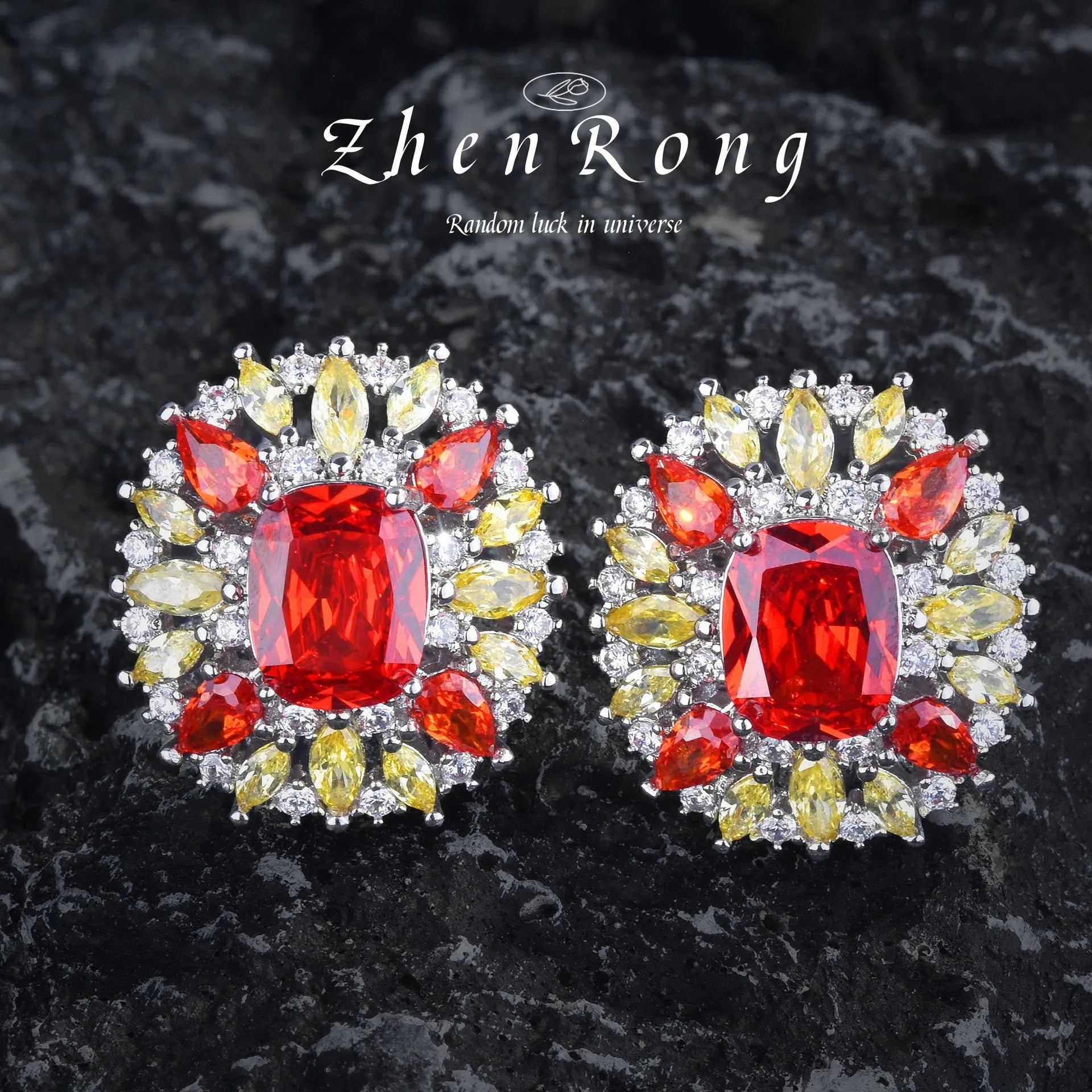 Secret Garden Series Jewelry Luxury Fanta Orange Stone Pendant Necklaces Earrings Rings Banquet Party Jewelry Sets For Women