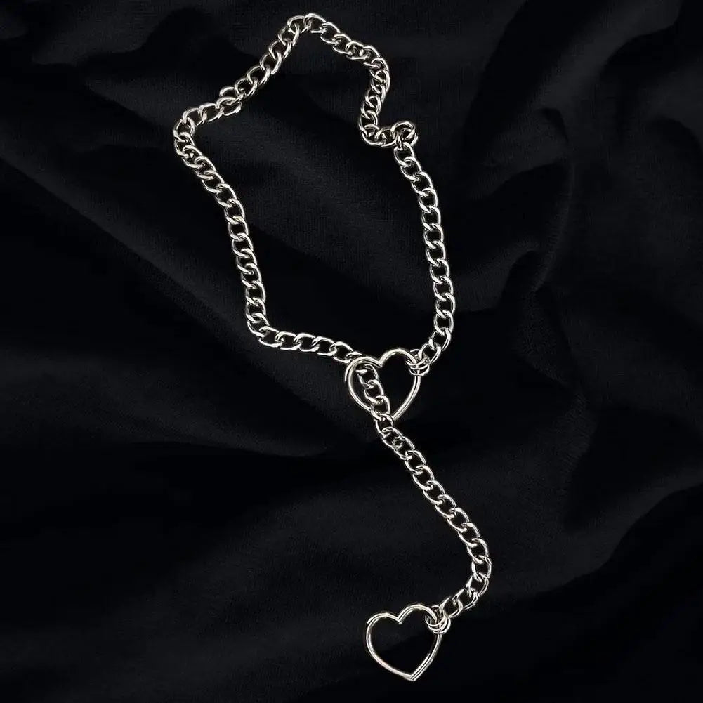 Heart Slip Chain Necklace For Women Girls Trendy Gothic Rock Cuban Necklace Slip Chain Choker Adjustable Long Y-Necklace