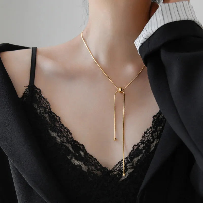 Simple Long Tassel Chain Necklace for Women Trendy Adjustable Choker Necklace Fashion Jewelry Chain On The Neck