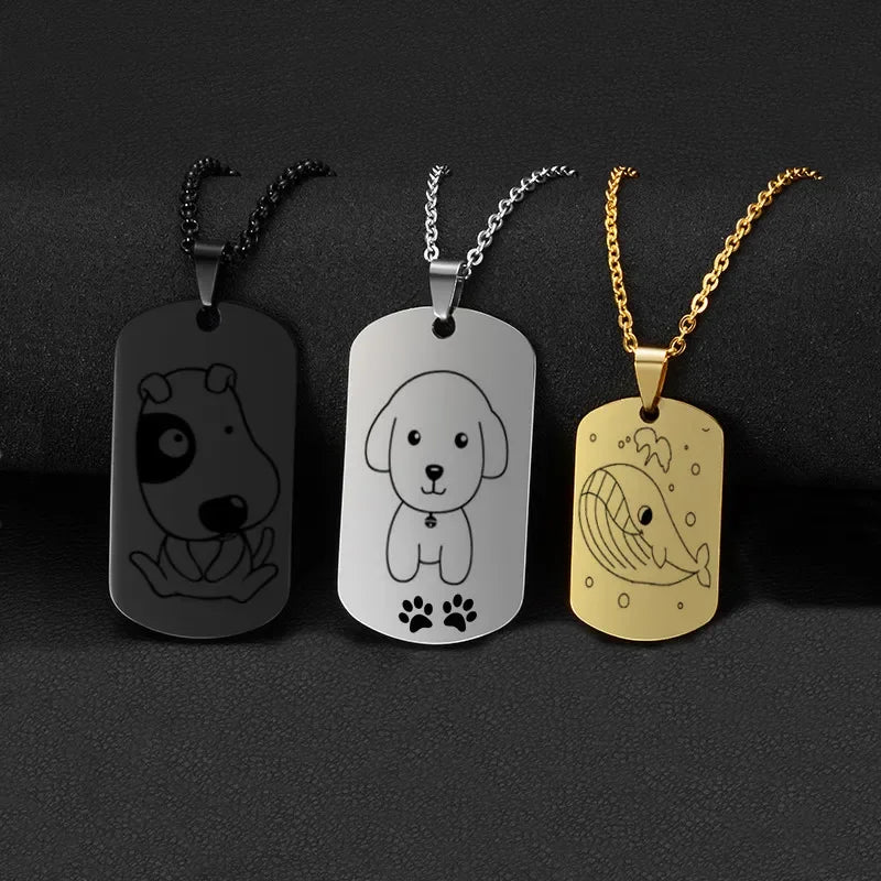 Custom Pictures Photo Necklace for Women Stainless Steel Engrave Family Name Plate Neck Pendant Dog ID name Tag