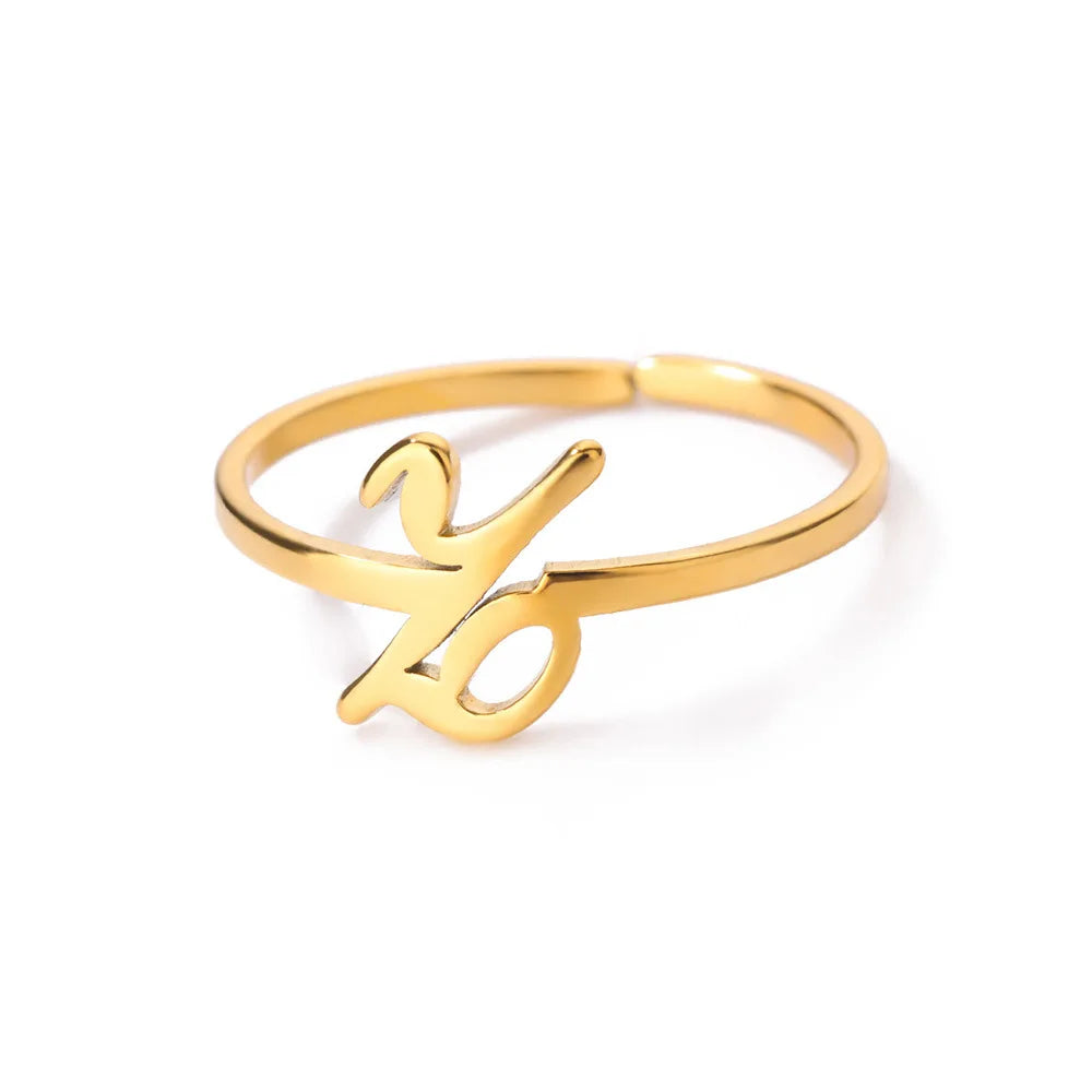 Ring with women's letters adjustable ring with golden stainless steel letters