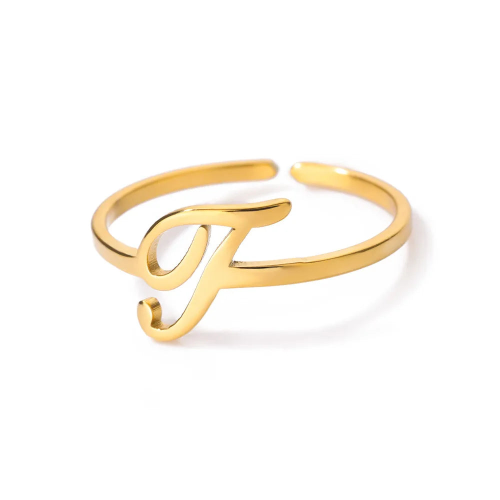 Ring with women's letters adjustable ring with golden stainless steel letters