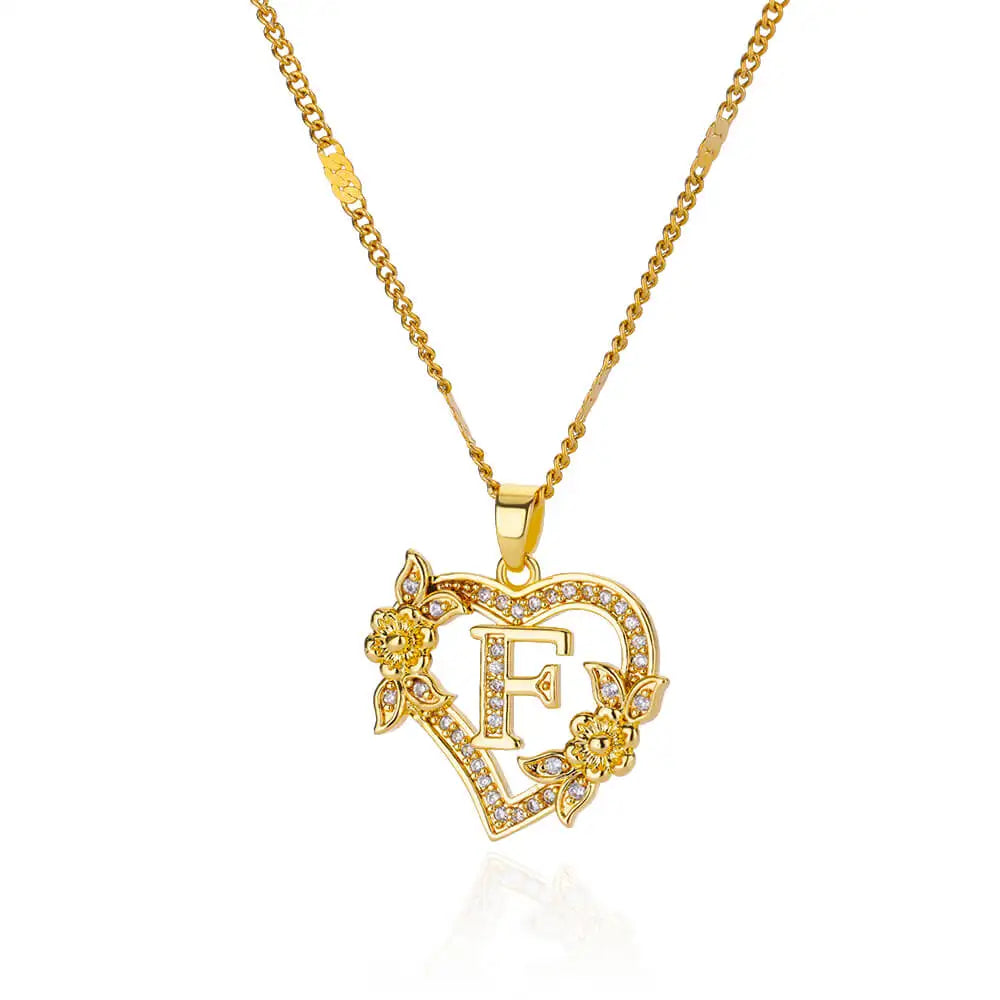 Heart Lover Gold Color Letter Chain Necklace Jewelry A-Z