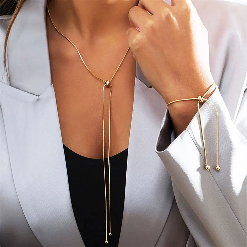 Simple Long Tassel Chain Necklace for Women Trendy Adjustable Choker Necklace Fashion Jewelry Chain On The Neck