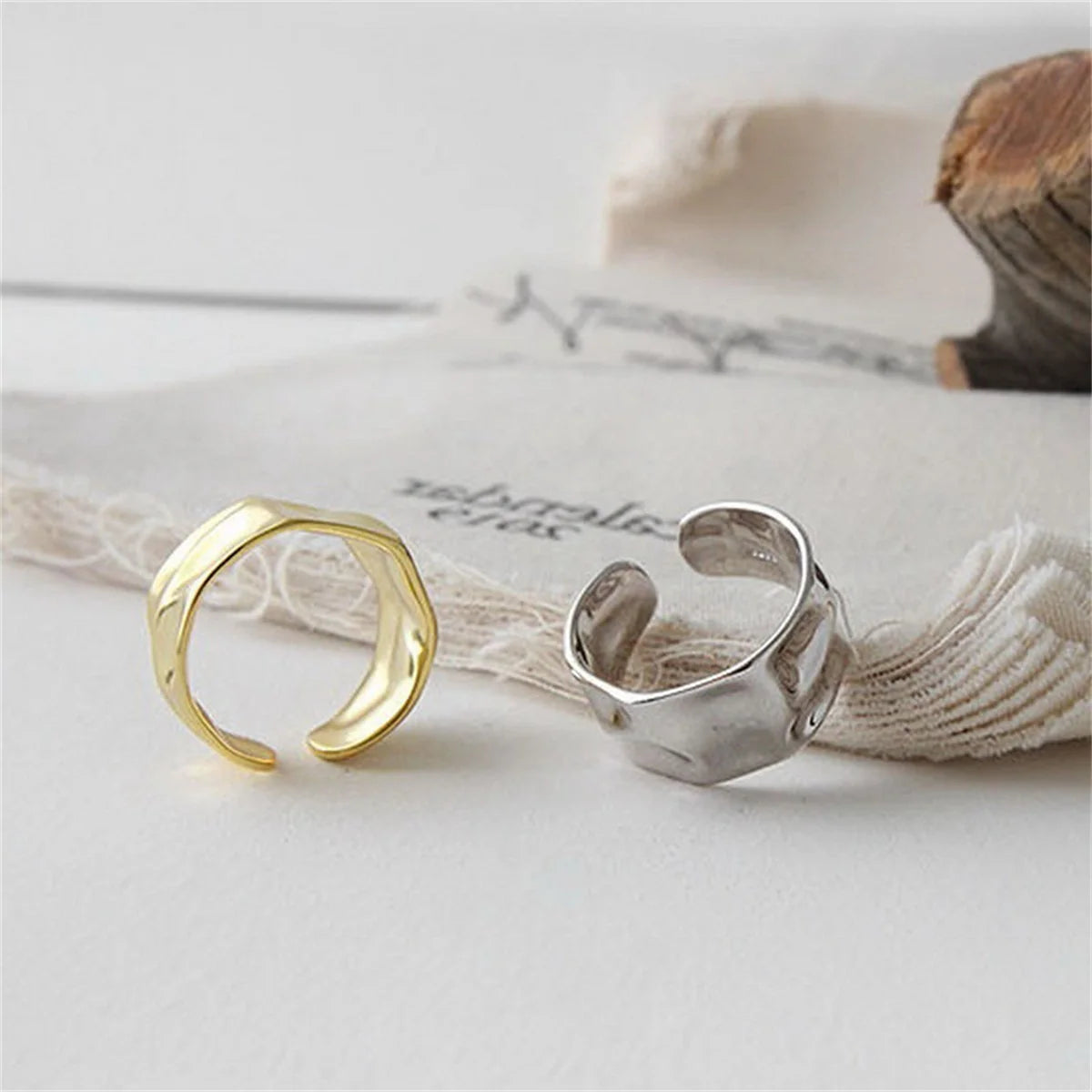 Concave-Convex Irregular Surface Wide Rings Men Women Vintage Jewelry Simple Retro Silver Color Metal Geometric