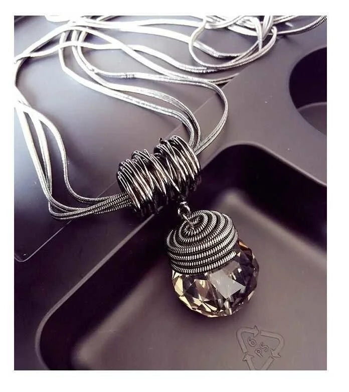 Long Necklace Crystal Women Statement Necklace Jewelry 2024 Fashion Black Chain Drops Maxi Necklaces Pendants Kolye Collier