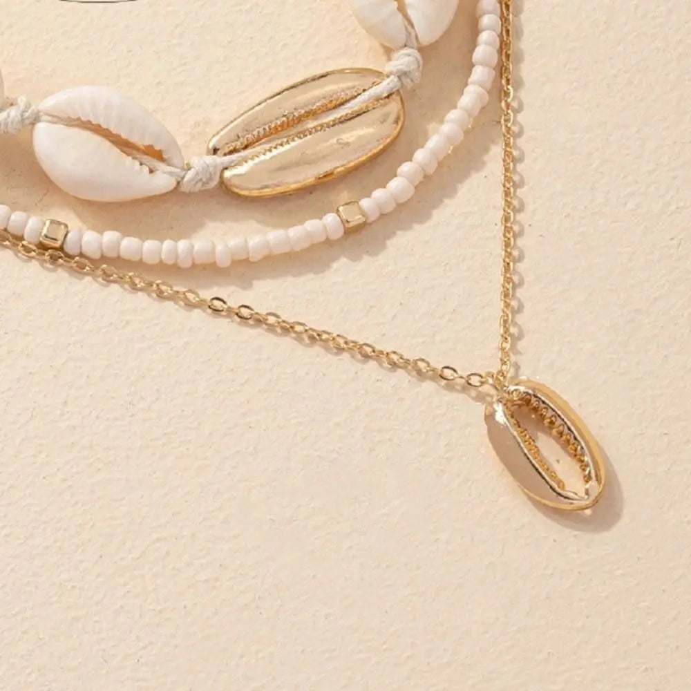 Fashion Geometric Necklace Bead Bohemian Style Clavicle Chain Delicate Double Layer Choker Necklace