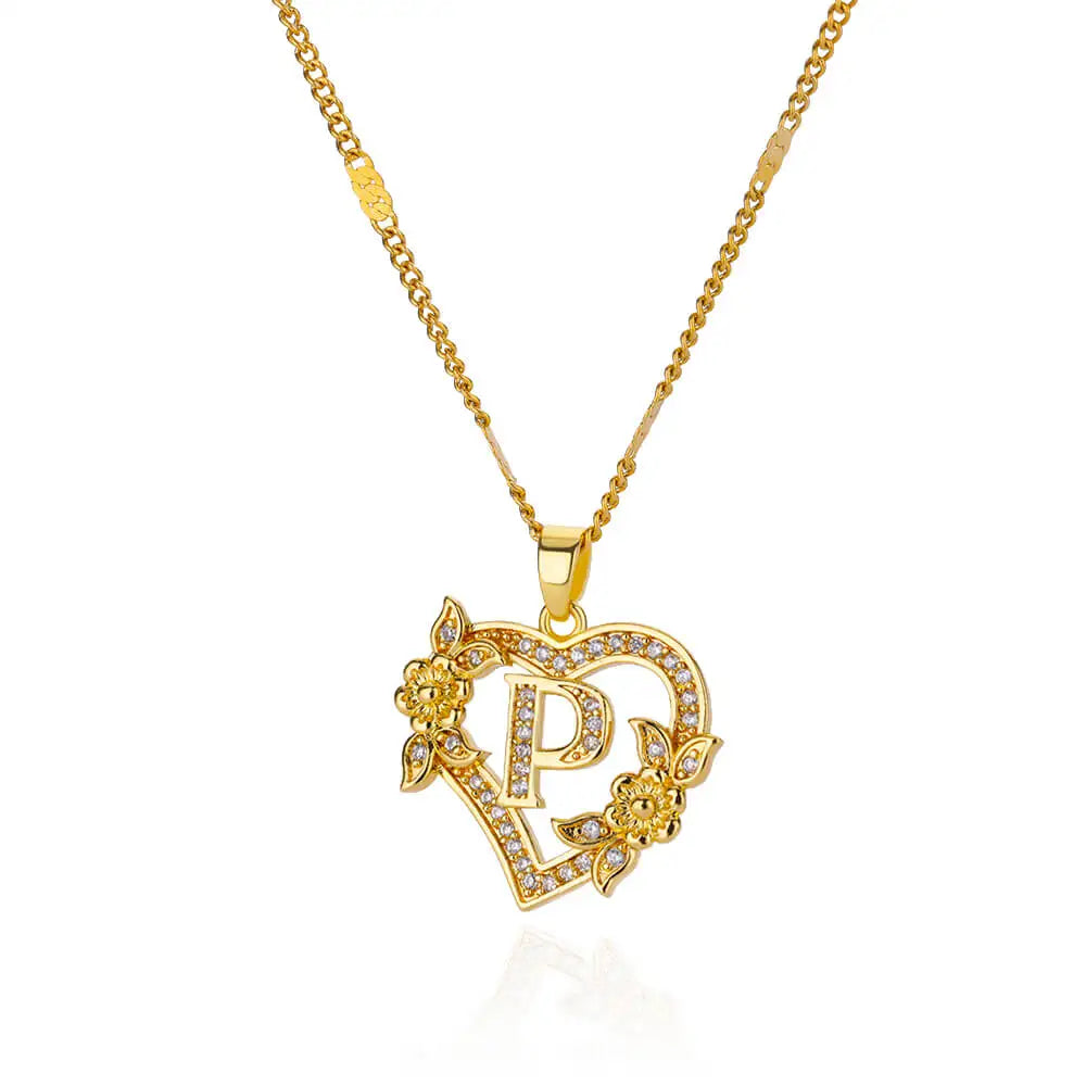 Heart Lover Gold Color Letter Chain Necklace Jewelry A-Z