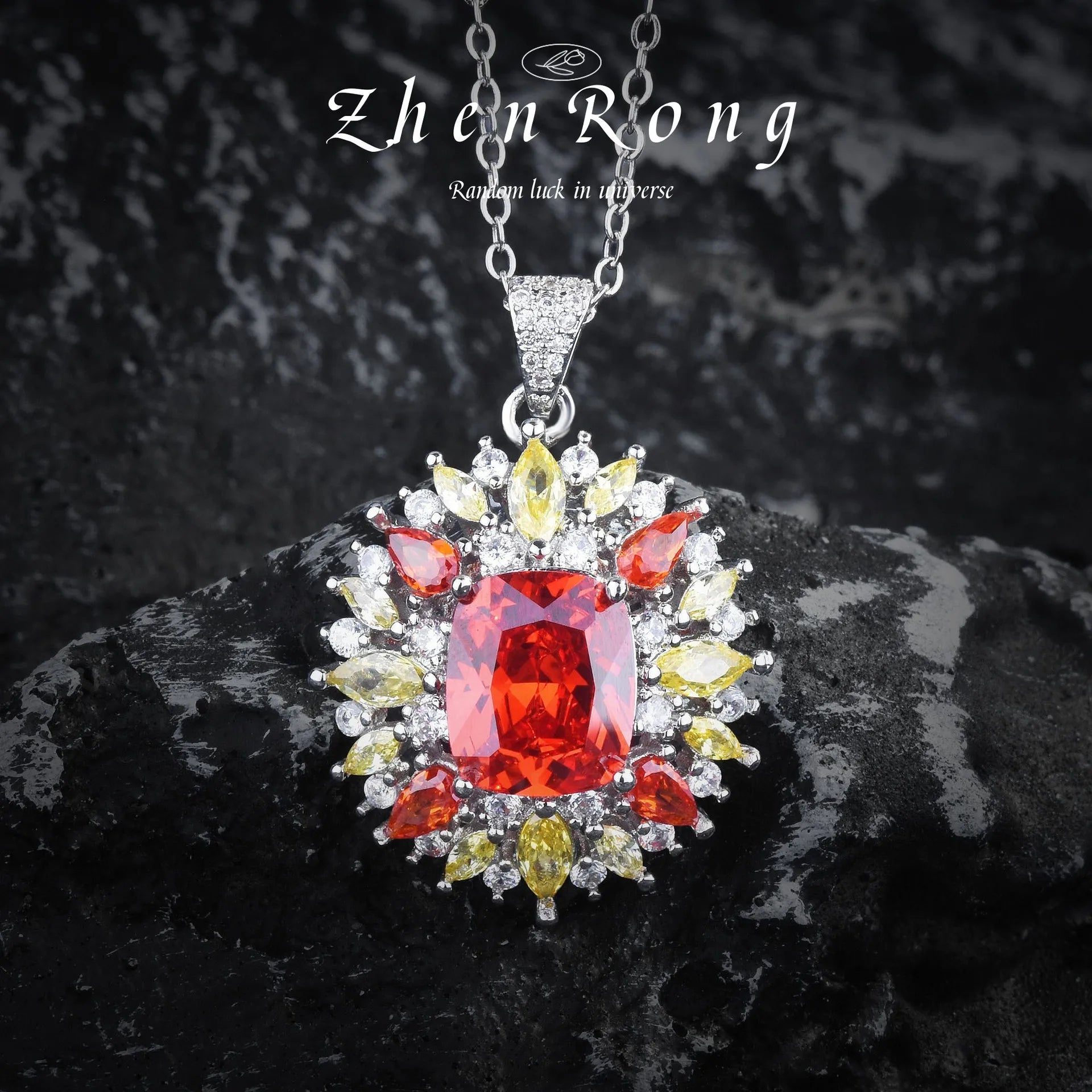 Secret Garden Series Jewelry Luxury Fanta Orange Stone Pendant Necklaces Earrings Rings Banquet Party Jewelry Sets For Women