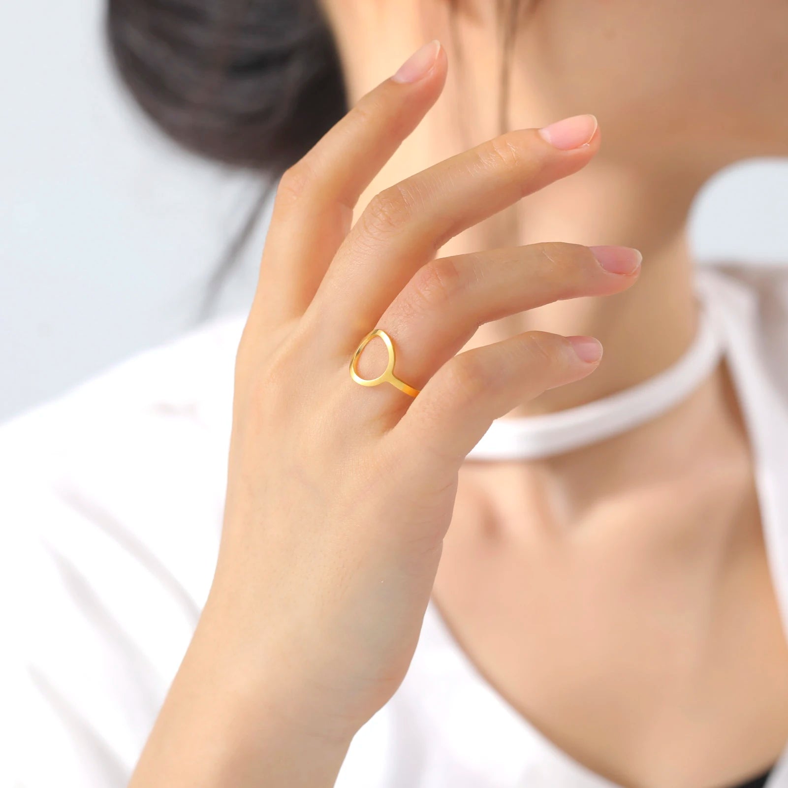 Skyrim Simple Geometric Hollow Round Ring Women Stainless Steel Minimalist