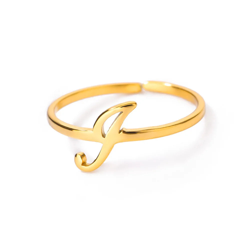 Ring with women's letters adjustable ring with golden stainless steel letters