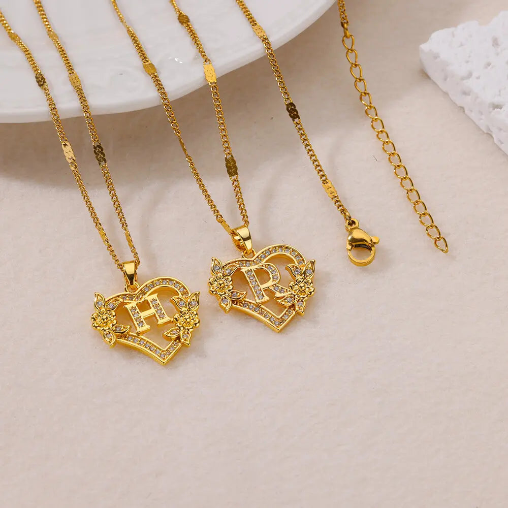 Heart Lover Gold Color Letter Chain Necklace Jewelry A-Z