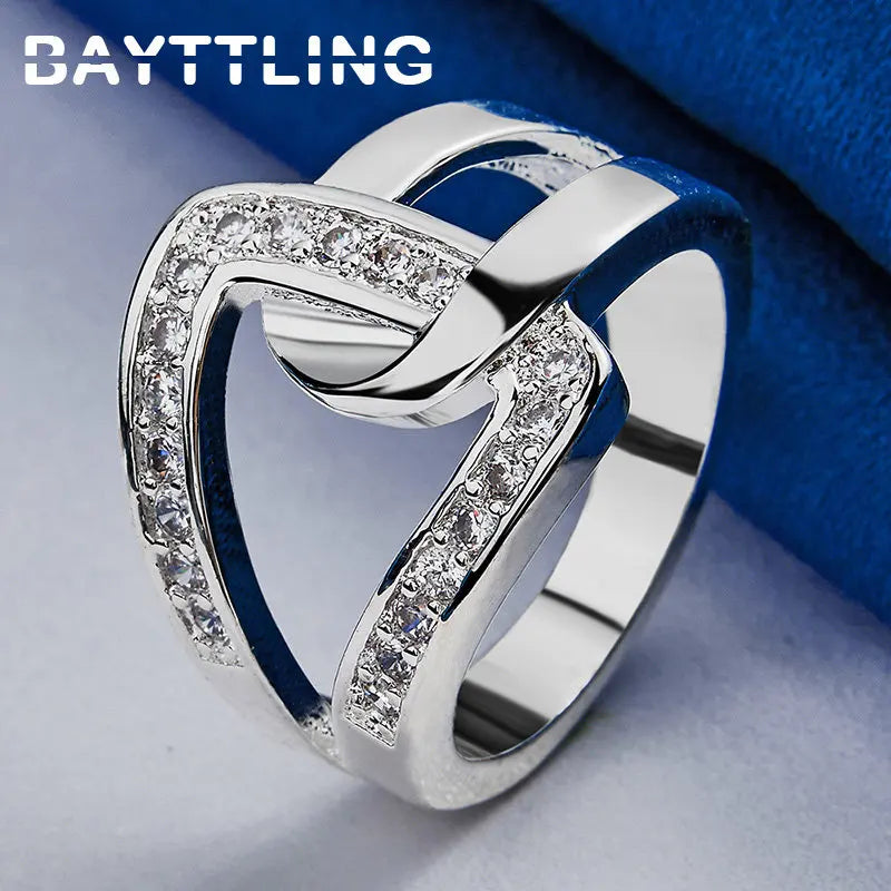 Beautiful 925 Sterling Silver Ring 7/8/9/10# Simple Intertwined Zircon Ring