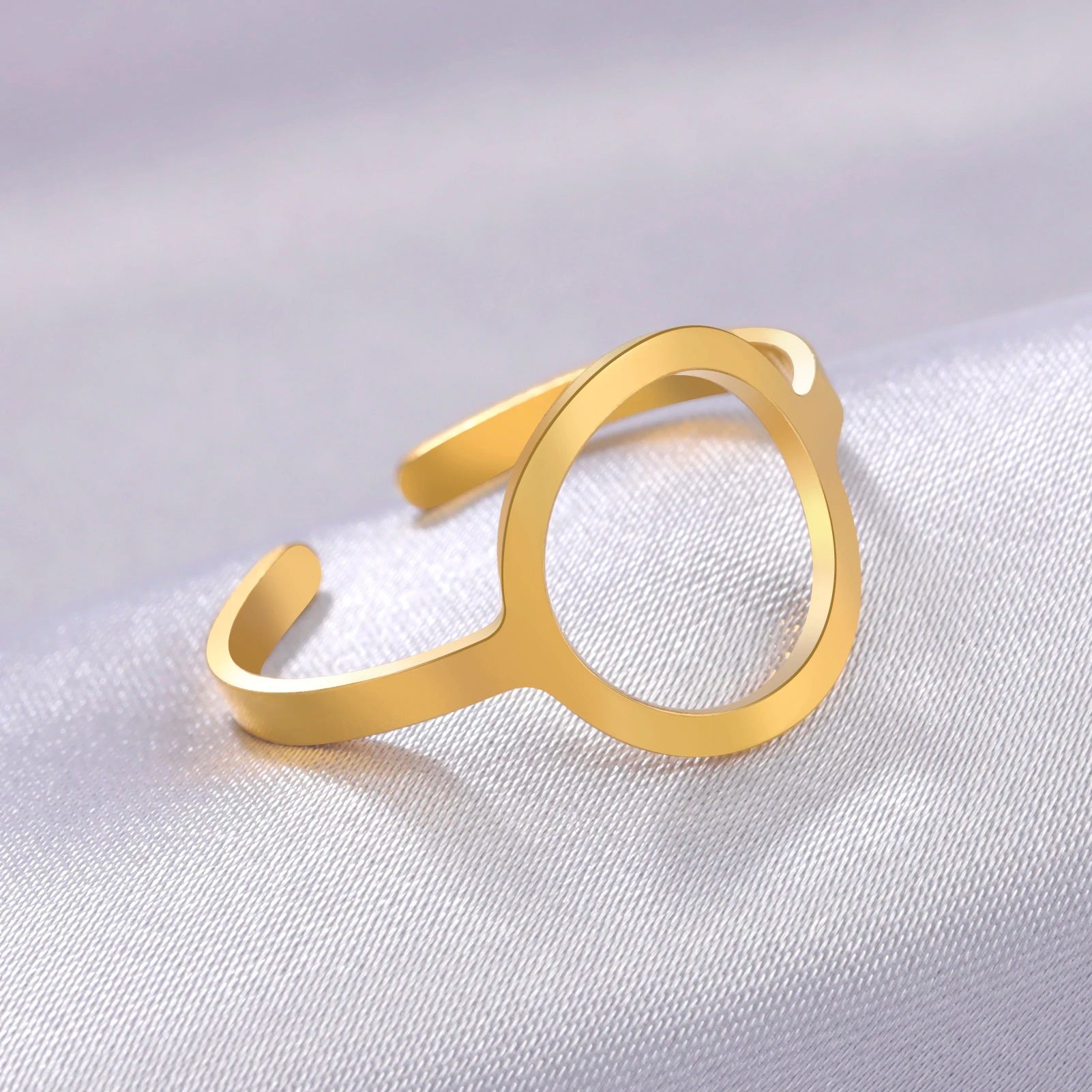 Skyrim Simple Geometric Hollow Round Ring Women Stainless Steel Minimalist