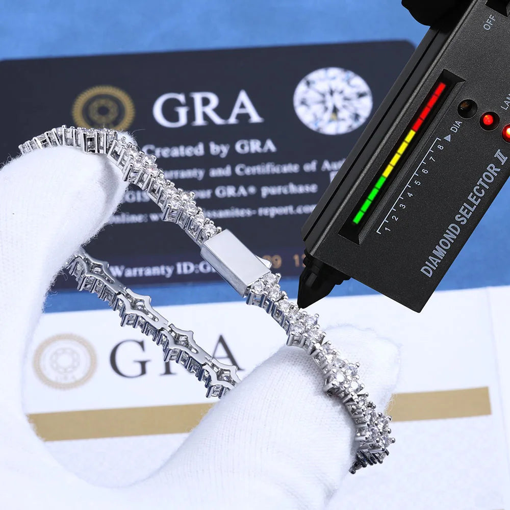 Tennis Chain Necklace for Men Women Iced Out Bling Prong-Setting 925 Sterling Silver Real Moissanite Fashion Jewelry