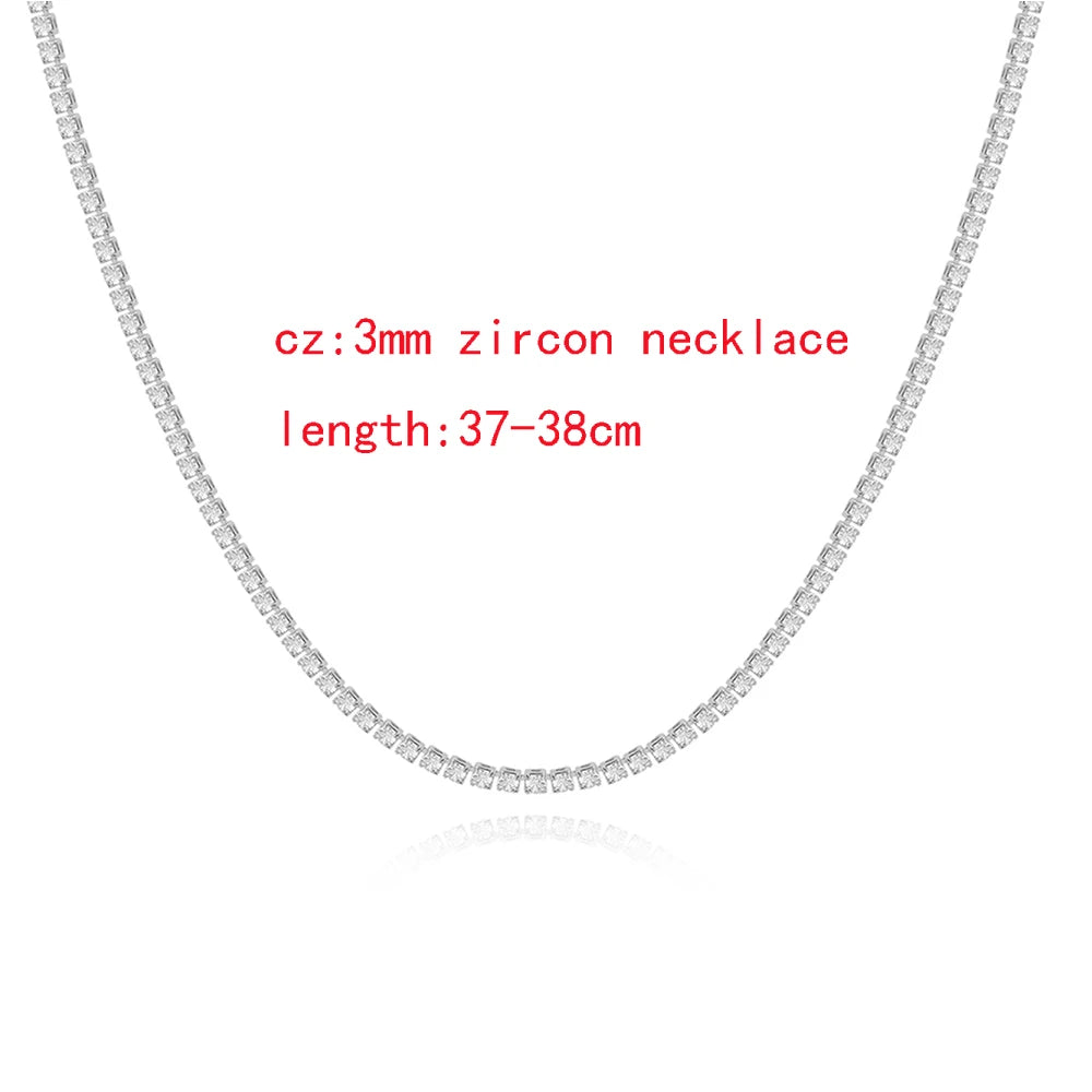 Iced Out Tennis Chain Necklaces Female Gold Color 18K Gold Plated Neck Chain