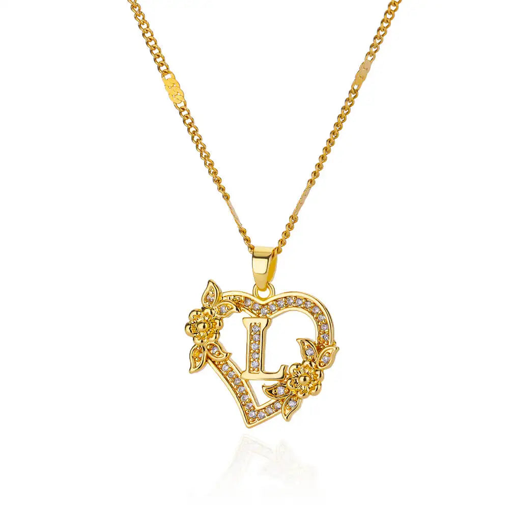 Heart Lover Gold Color Letter Chain Necklace Jewelry A-Z