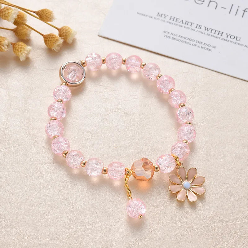 Sweet Vintage Pearl Lily Tulip Flower Bracelet for Women Fashion Cute Tassel Peach Pendant Bracelets Aesthetic Jewelry