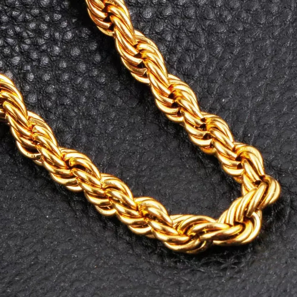 Noble 45-60cm 18K Gold 4mm Rope Chain Necklace for Women Man Fashion Wedding Charm Jewelry 18-24Inch