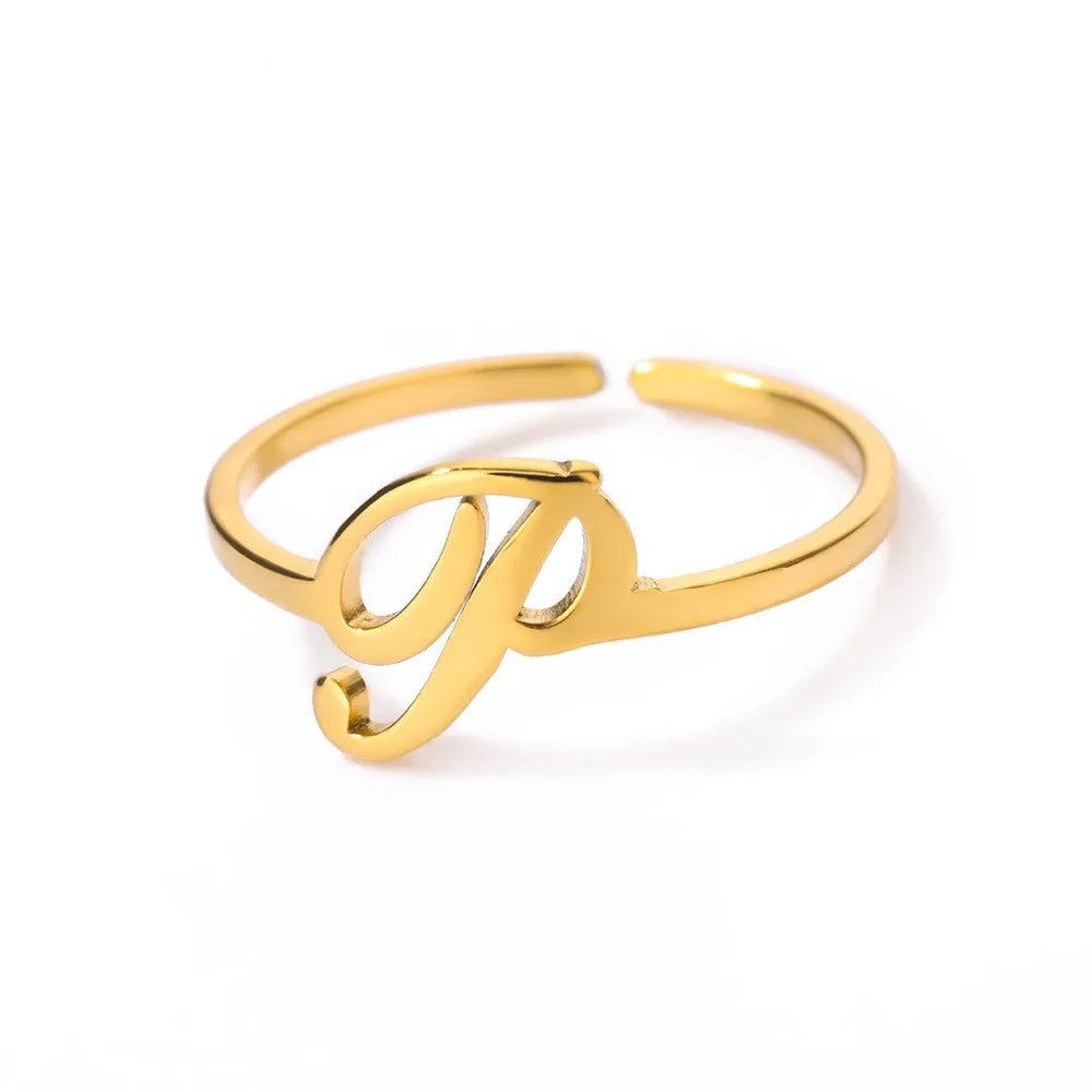 Ring with women's letters adjustable ring with golden stainless steel letters