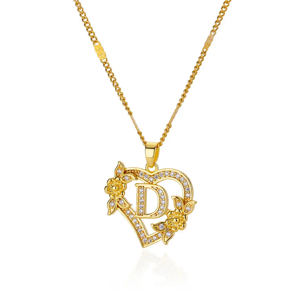 Heart Lover Gold Color Letter Chain Necklace Jewelry A-Z